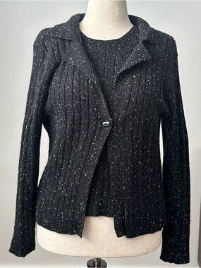 Lizsport Petite Silk Angora Blend  Cable Knit Sweater Tank and Cardigan Sz M